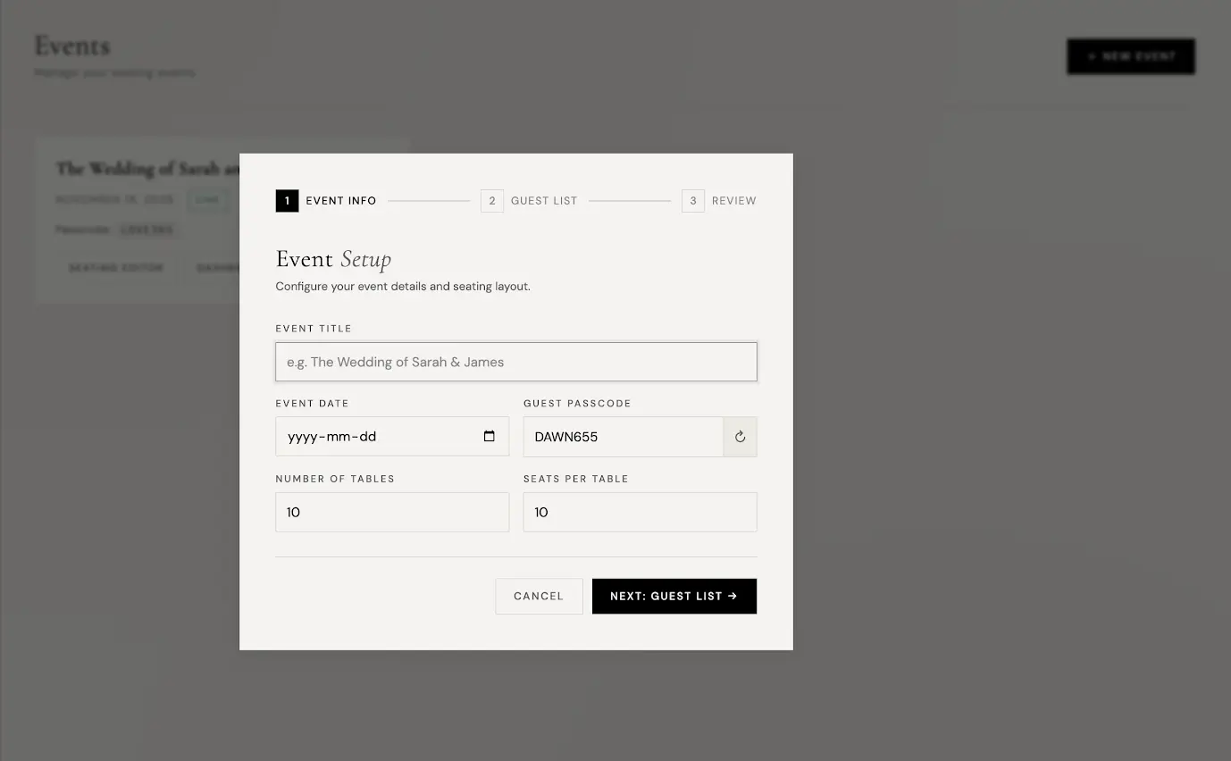 Seat'd Event Setup Wizard Modal